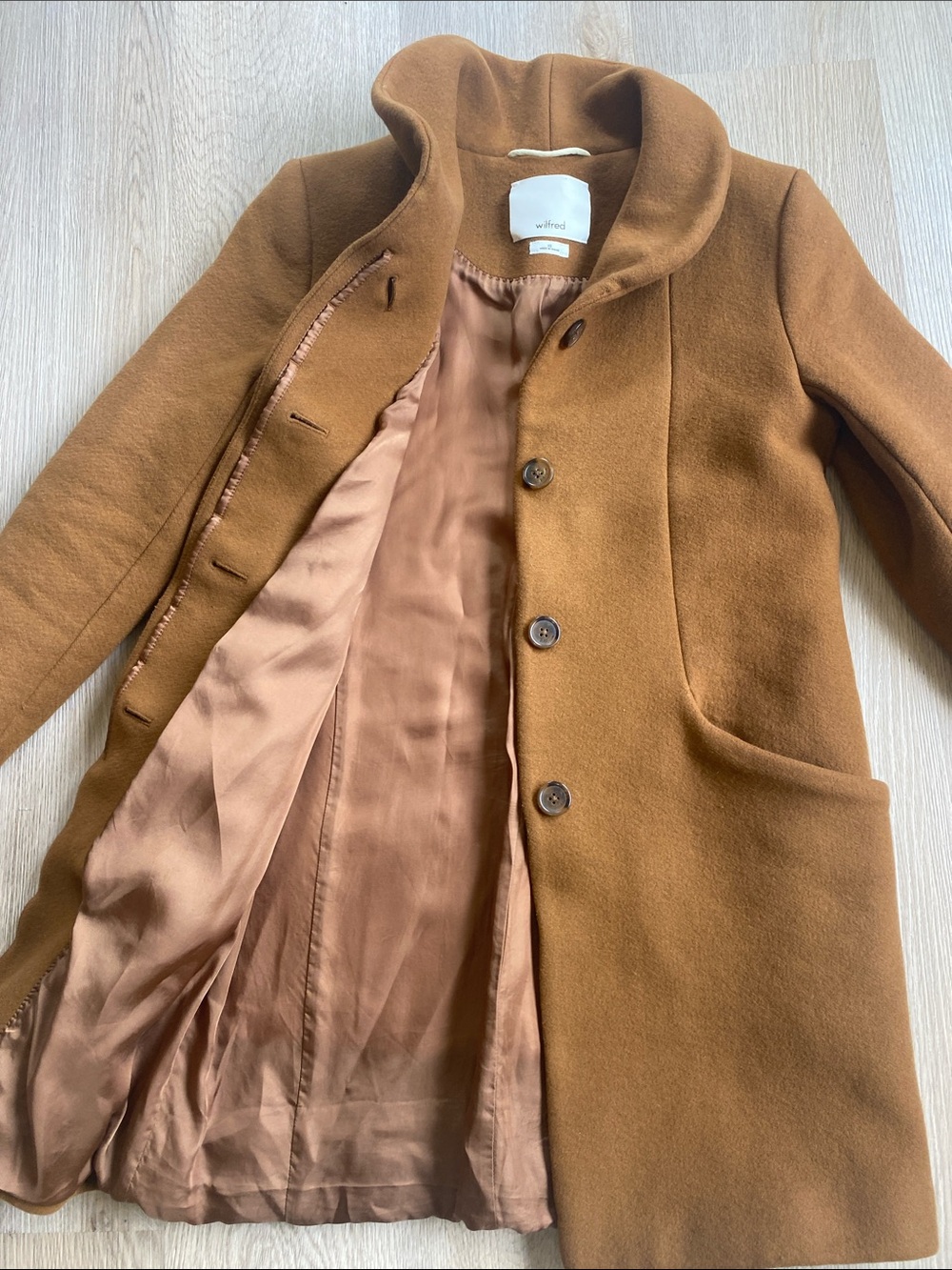 Wilfred Aritzia Camel Wool Cashmere Shawl Collar Coat XS - Picture 6 of 13